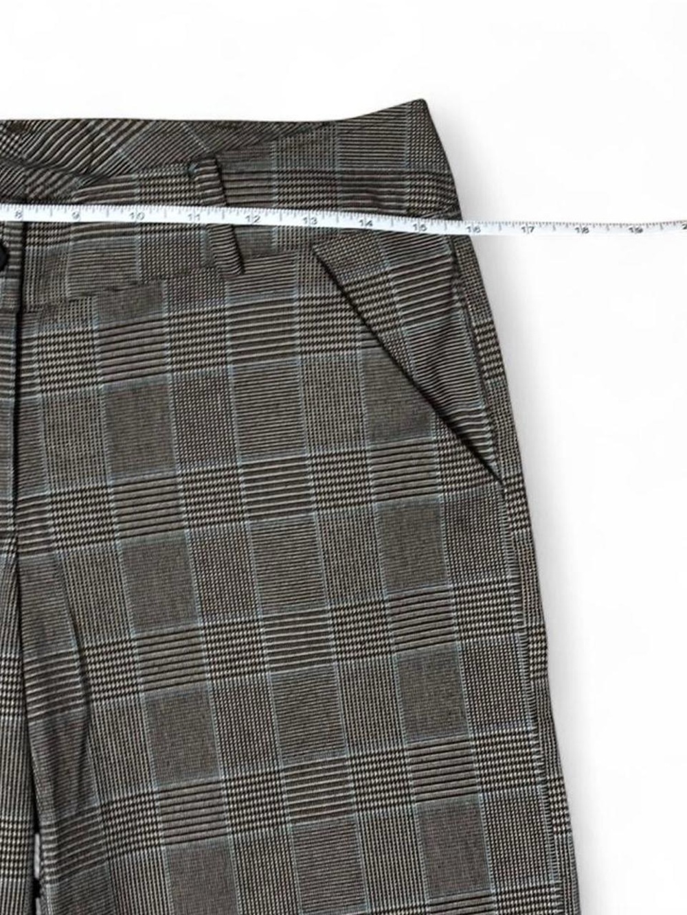 Speechless Glen Check Plaid Tailored Shorts Size 5 Neutral Teal Cuffed - Picture 3 of 5
